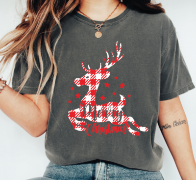 Christmas T Shirt Comfort Colors Buffalo Plaid Reindeer