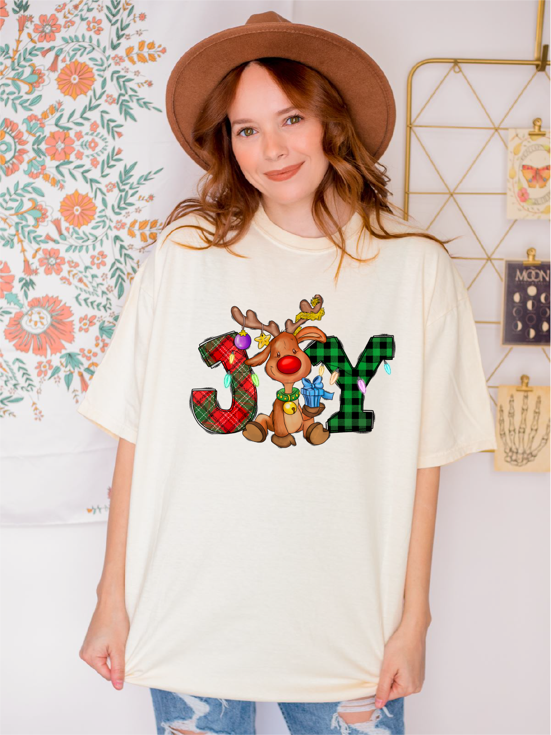 Joy Reindeer Shirt, Christmas Shirt, Comfort Colors Reindeer Shirt