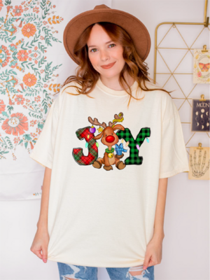 Joy Reindeer Shirt, Christmas Shirt, Comfort Colors Reindeer Shirt