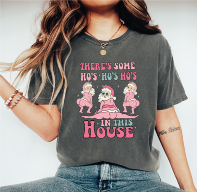 Christmas T-Shirt There’s Some Ho Ho Ho In This House Shirt, Funny Santa Shirt for Womens