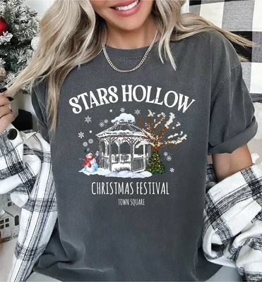 Comfort Colors Stars Hollow Christmas Shirt, Stars Hollow Winter Festival Shirt, Vintage Style Shirt, Luke&#39;s Diner Coffee Tee