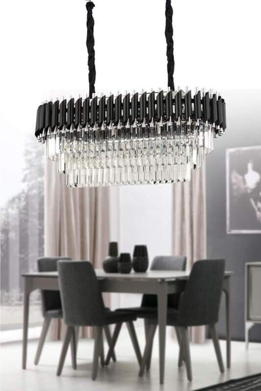 Crystal Stone Luxury Dining Table Top 6 Chandelier (black-gold)