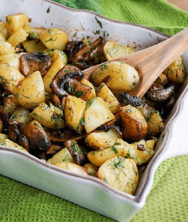 Homemade Potatoes (baked in oven with garlic) with mushrooms