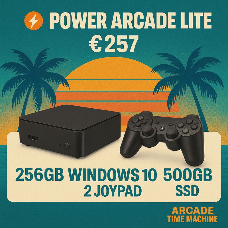 🚀 PowerArcade Lite - Mini PC Plug &amp; Play per il retrogaming 🎮💾 SSD 500gb, 2 joypad inclusi, 🔥 Coin Op da bar fino Ps2, Dreamcast, Xbox e molto altro!🛡 Classe A con garanzia, 1 Unità