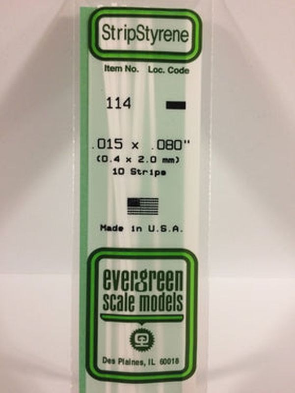 EVERGREEN Strips 114  .015 x 0.80". (10)