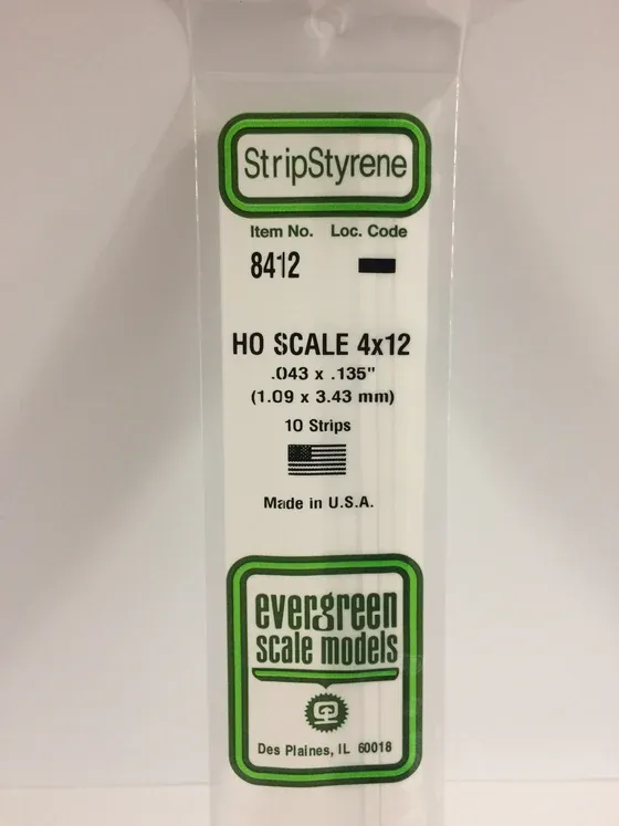 EVERGREEN Strips 8412 HO-Strip 4 x 12 (10)