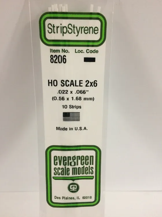 EVERGREEN Strips 8206 HO-Strip 2 x 6 (10)