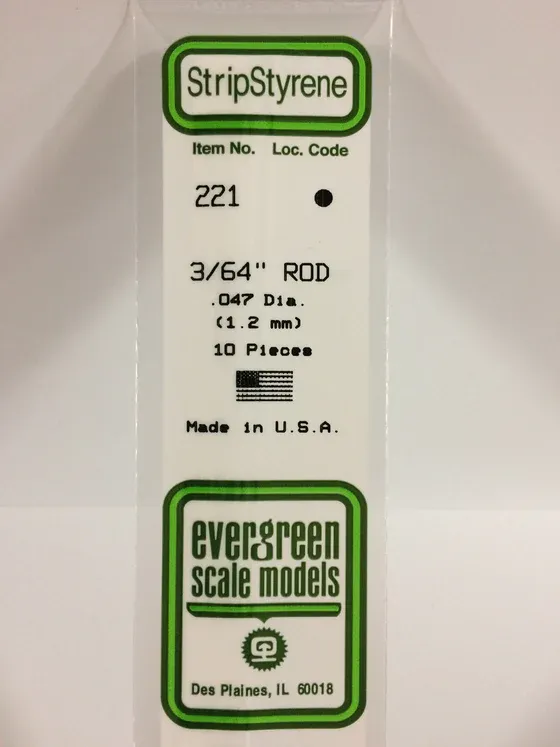 EVERGREEN Strips 221 .047” Rod 3/64” (10)