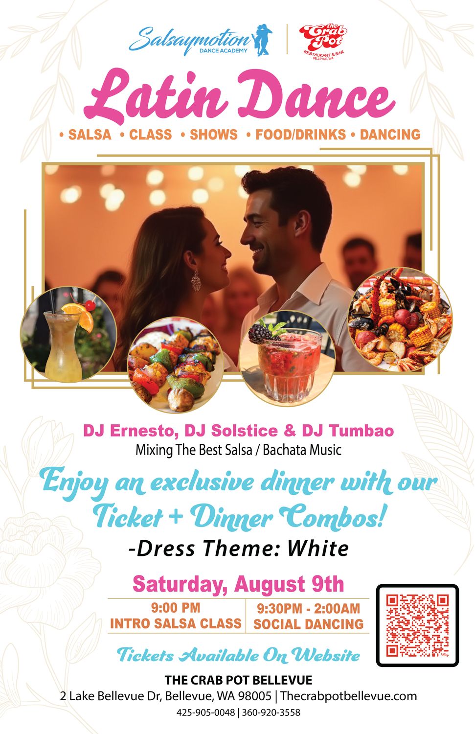 Latin Night - August 9th Ticket with 1 Sea Feast, Dessert, &amp; Bottle of Wine