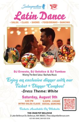 Latin Night - August 9th Ticket with 1 Sea Feast, Dessert, &amp; Bottle of Wine