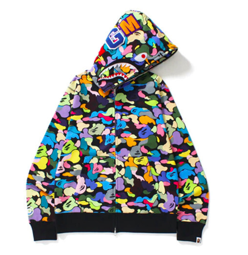 Multi Camo Shark Full Zip Hoodie Black