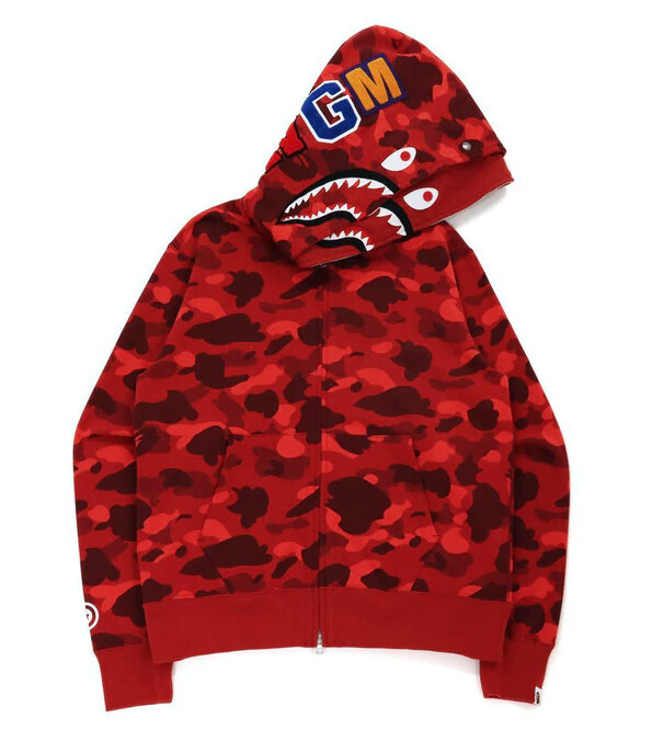 BAPE Color Camo Shark Wide Fit Full Zip Double Hoodie Red