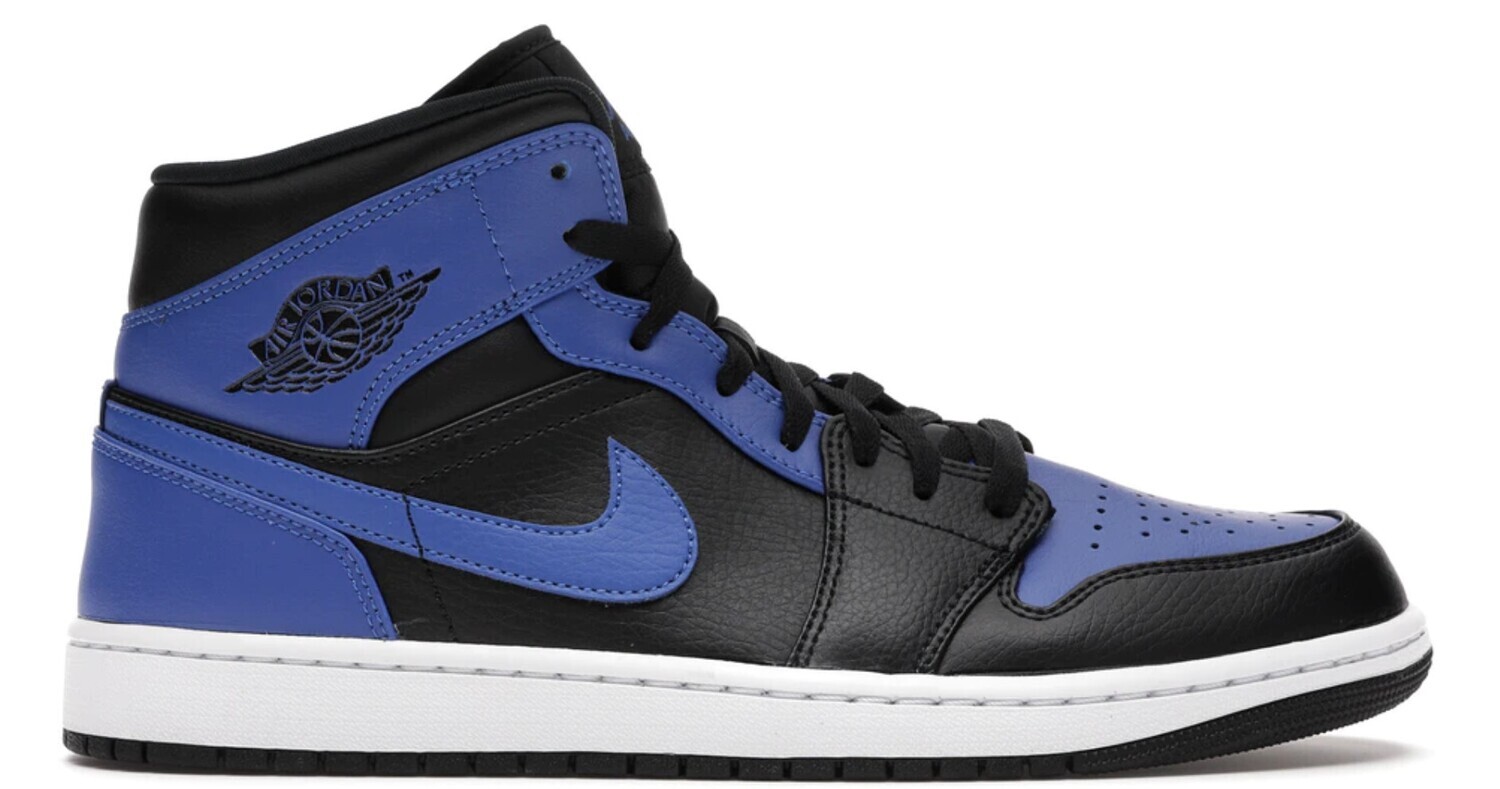 1 Mid Black Royal Tumbled Leather