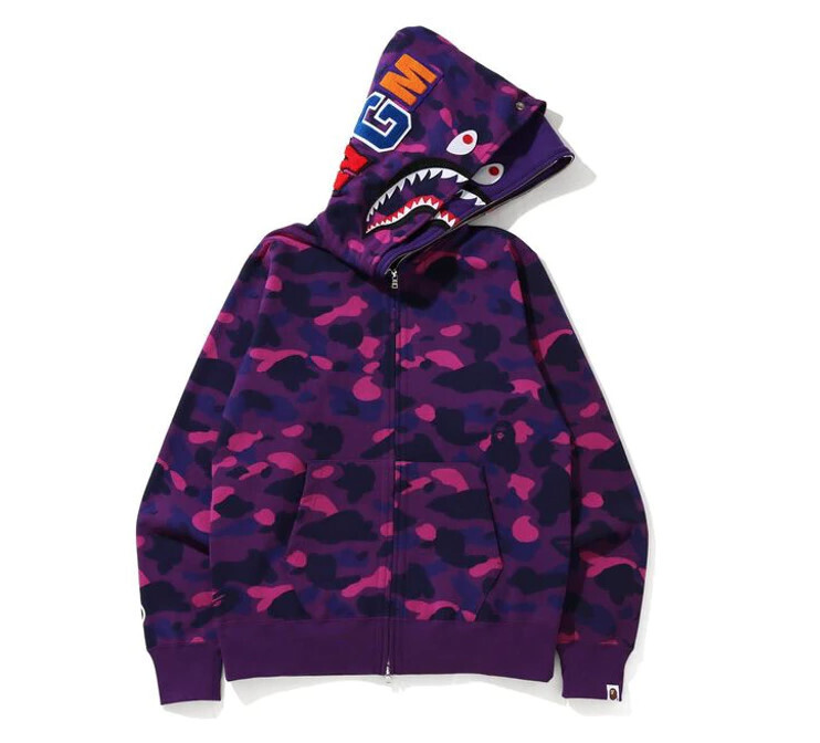 BAPE Color Camo Shark Wide Full Zip Double Hoodie Purple