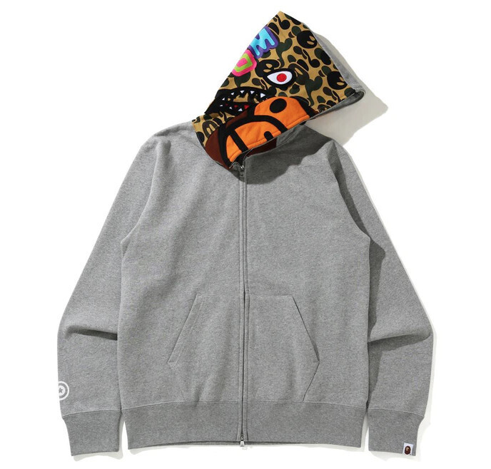 BAPE Milo Shark Full Zip Hoodie Gray
