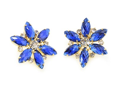 Blue Diamonte Flower Earrings
