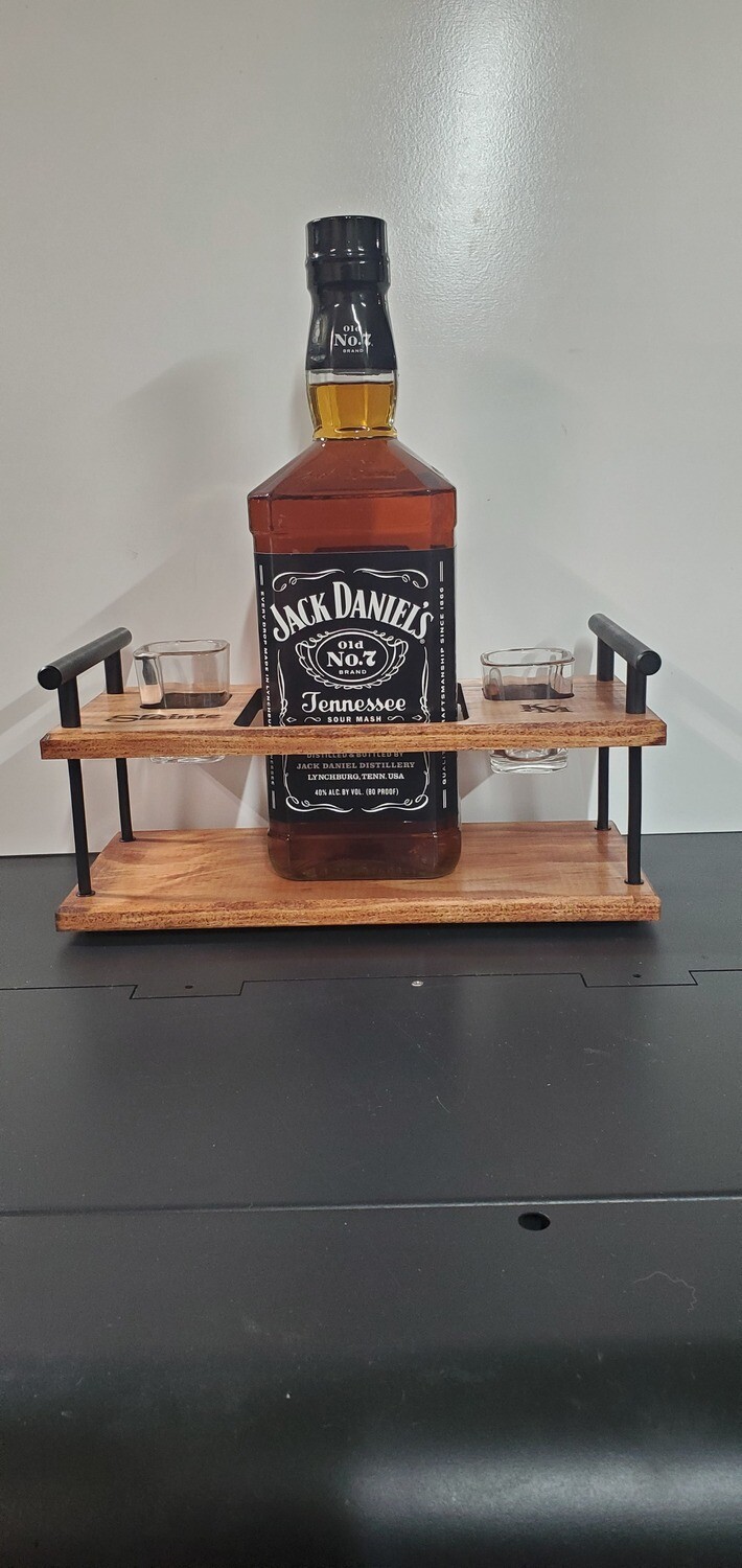 Whiskey and Shot Glass Caddy Personalized Engraving, Tasting flight display