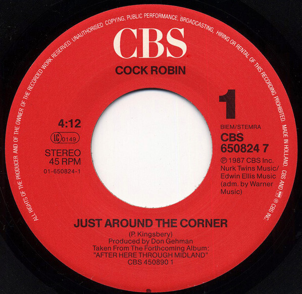 Cock Robin-  Just Around The Corner 7&quot;