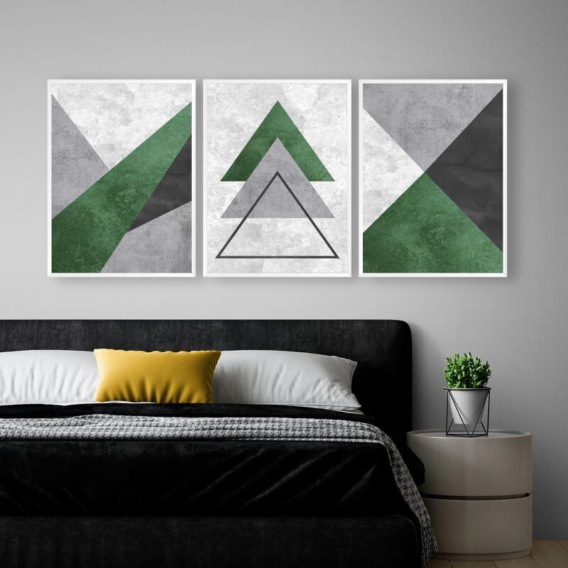 Quadros Decorativos "Trio Cimento Verde Queimado"
