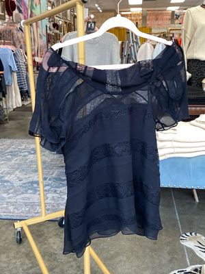 Designer Robert Rodriguez Lace Stripe Blouse