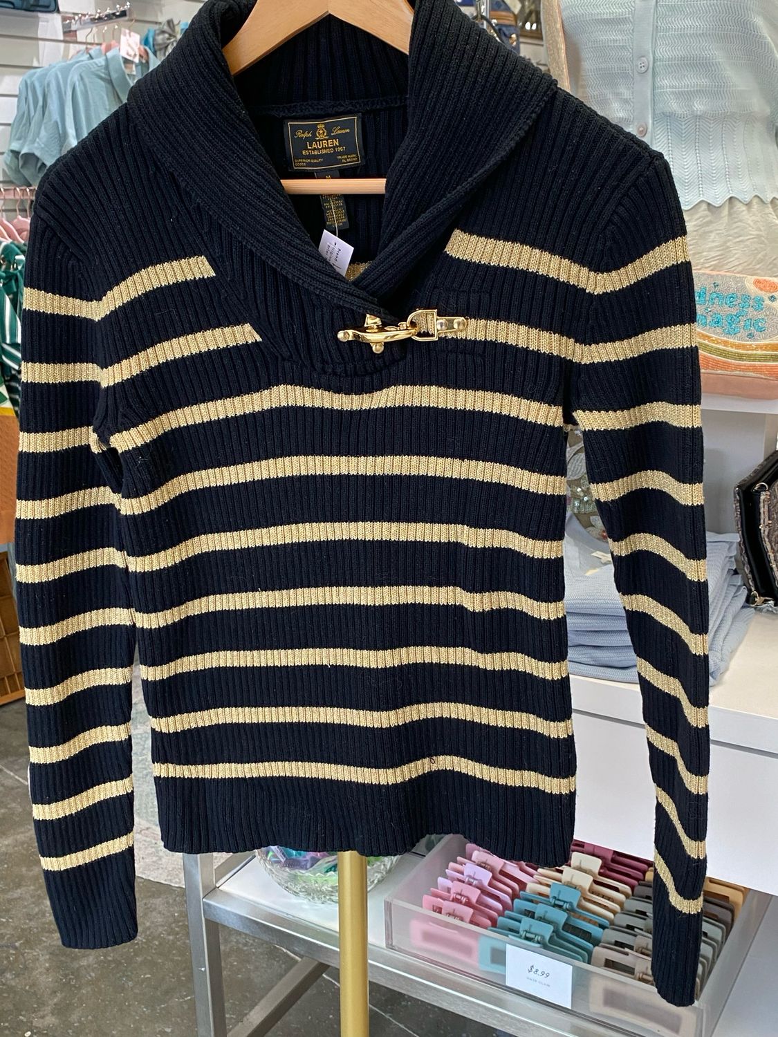 Designer Ralph Lauren Gold Stripe Sweater