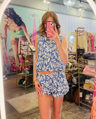 Blue Palm Tie Shorts