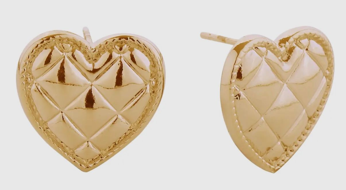 -14k Quilted Heart Earrings