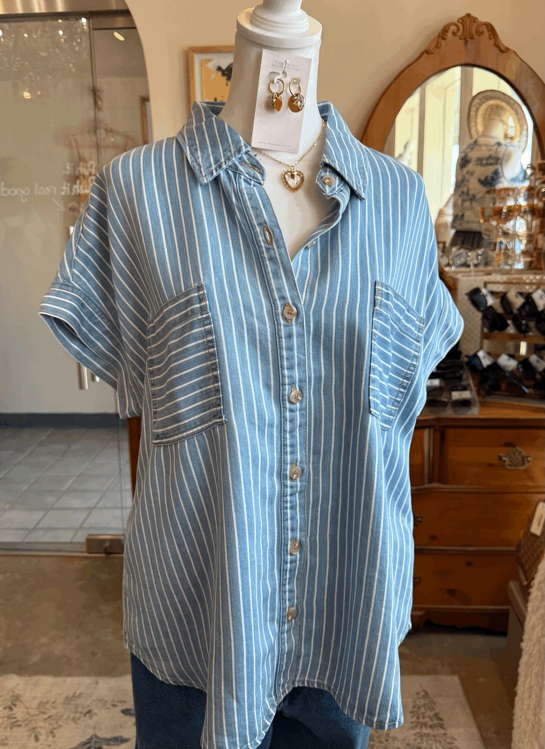 Pinstripe Chambray Button Up