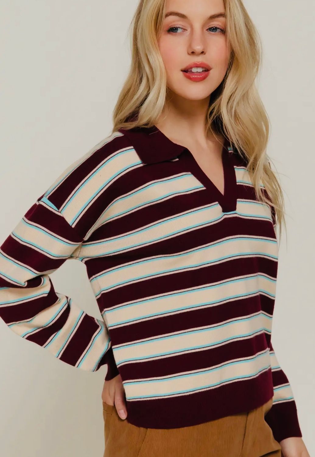 Polo Sweater- Maroon/Mint