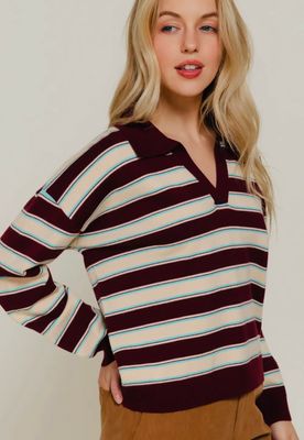 Polo Sweater- Maroon/Mint