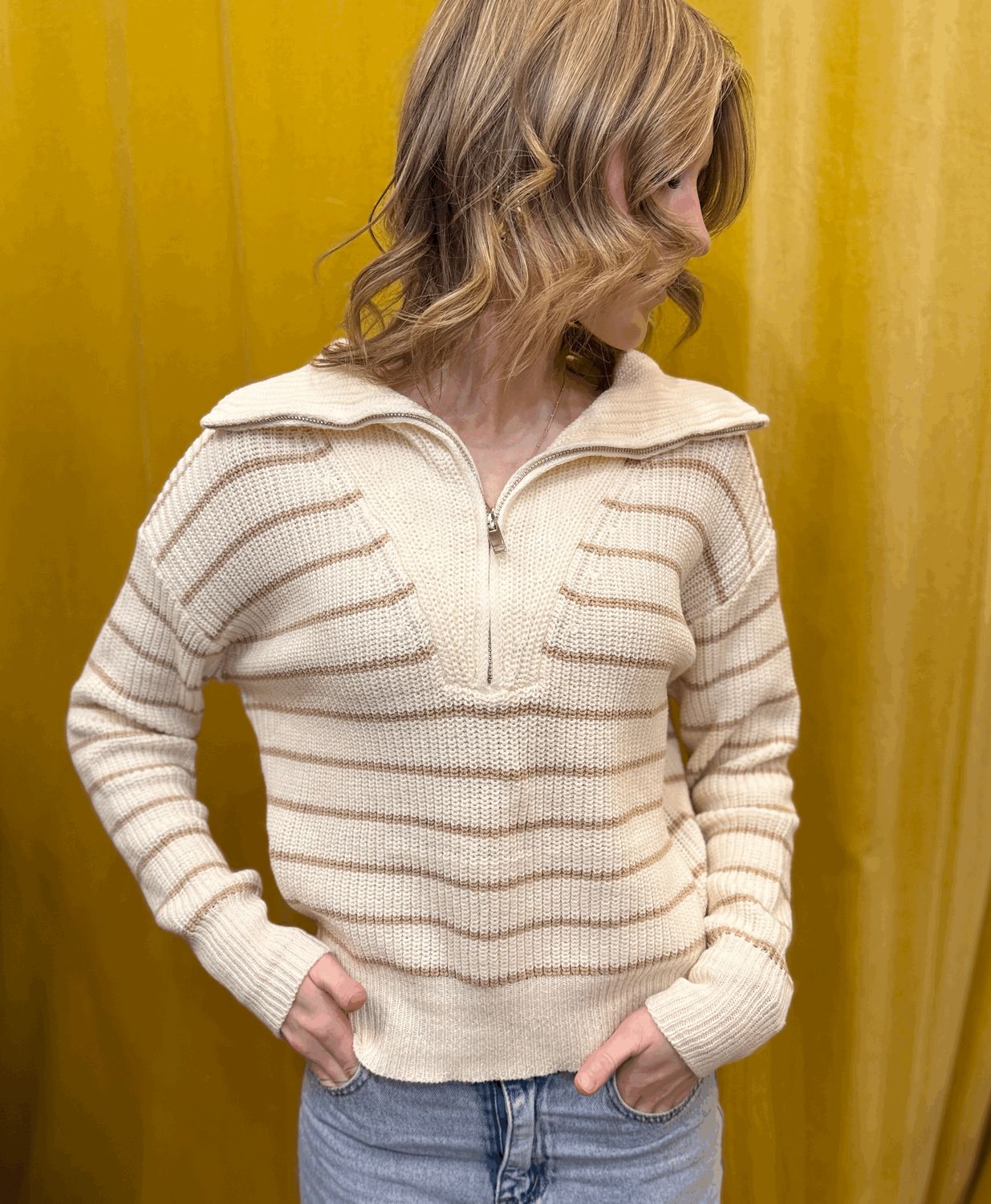 Half Zip Striped Sweater