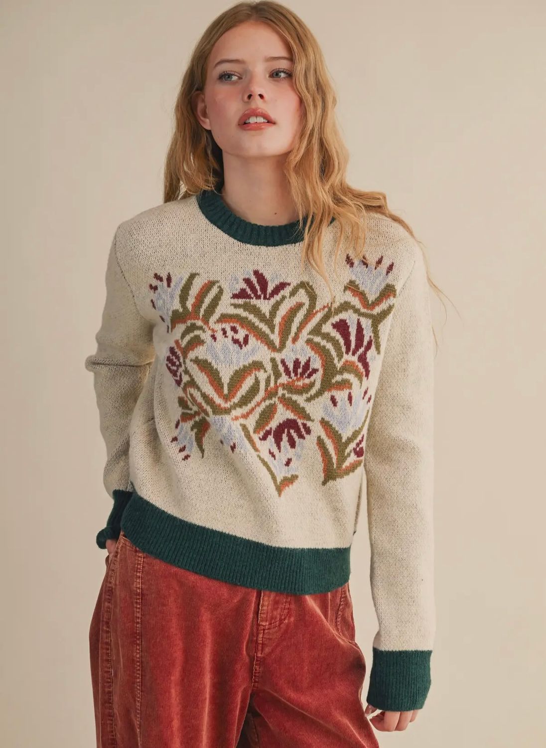 Olive Floral Sweater