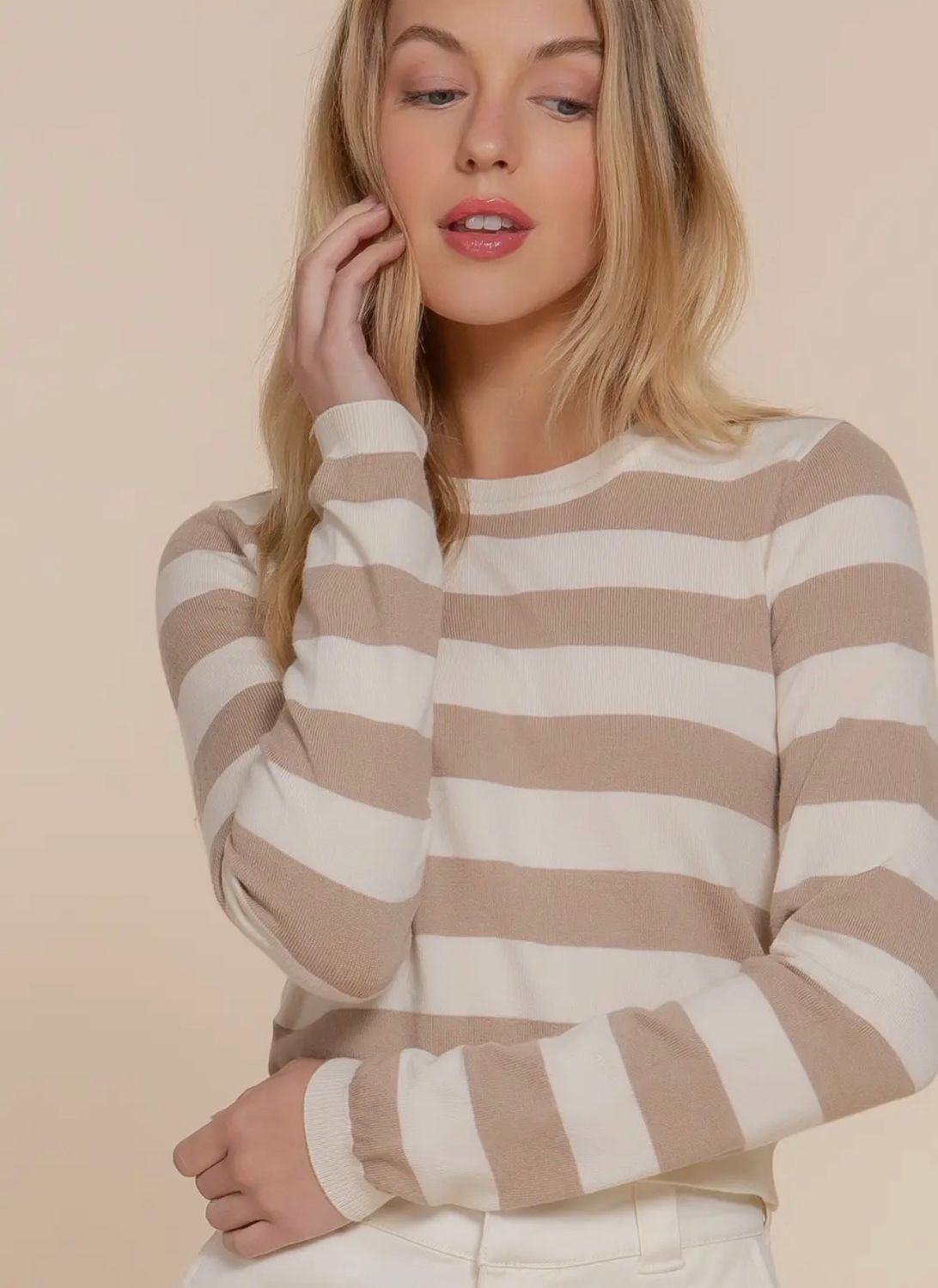 Fitted Stripe Crew Neck Sweater
