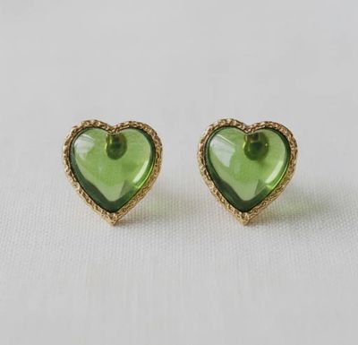 Green Heart Earrings