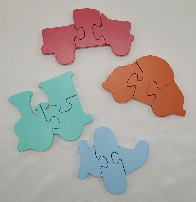 Set van 4 puzzels Auto, Truck, Vliegtuig en Trein