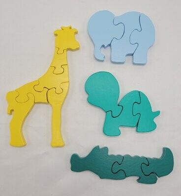 Set van 4 puzzels Olifant, Krokodil, Schildpad en een Giraffe