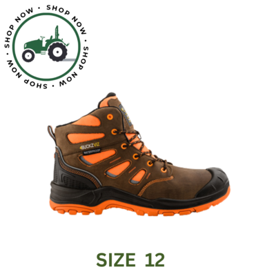 BUCKVIZ BROWN SAFETY BOOTS. SIZE 12