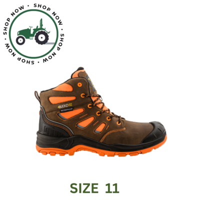 BUCKVIZ BROWN SAFETY BOOTS. SIZE 11