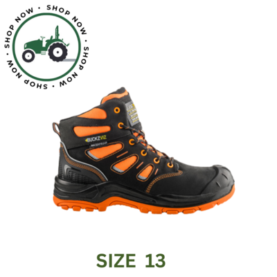 BUCKVIZ BLACK SAFETY BOOTS. SIZE 13