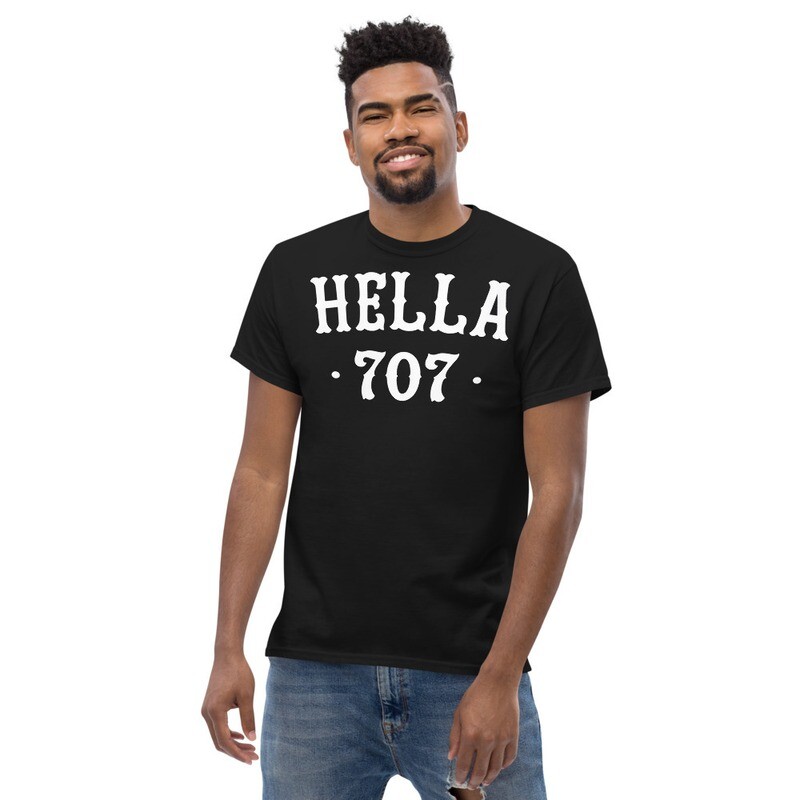 Hella 707 White Print Men's heavyweight tee