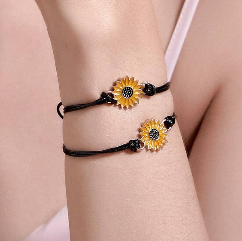 adjustable fabric sunflower bracelet, two-piece pack