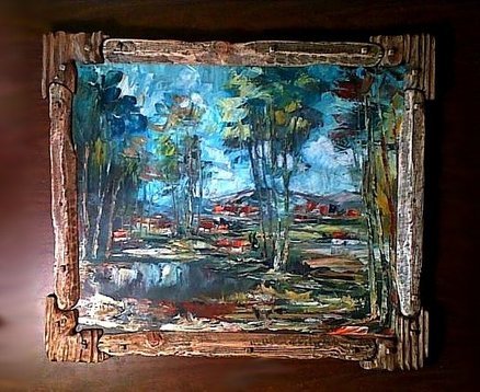 Nature Painting with Hand Carved Frame