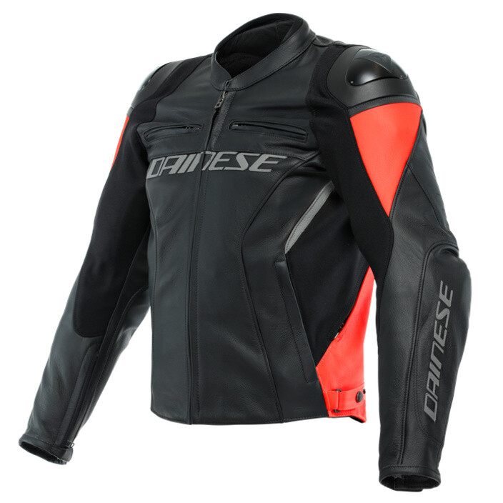 Veste en cuir Racing 4 noir-fluo rouge