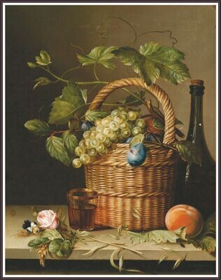 Still life with grapes in a basket