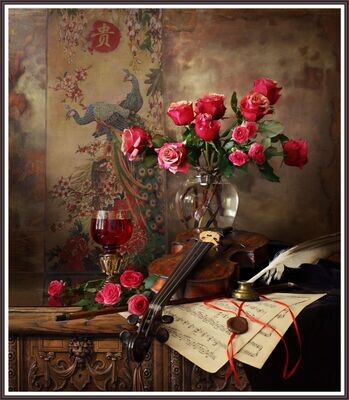 Still Life With Violin And Flowers