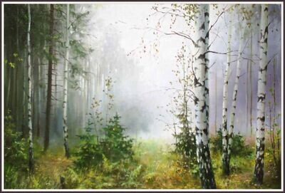 Autumn. Birches in a Fog