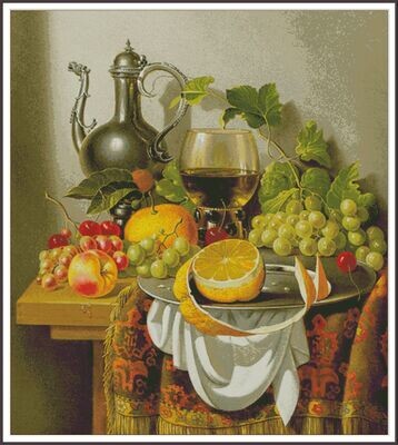 Still Life with Fruits &amp; Red Wine Glass