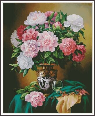 Peonies in an antique vase