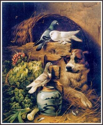 Stable Interior with Dog