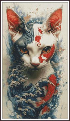Egyptian cat with Koi Fish
